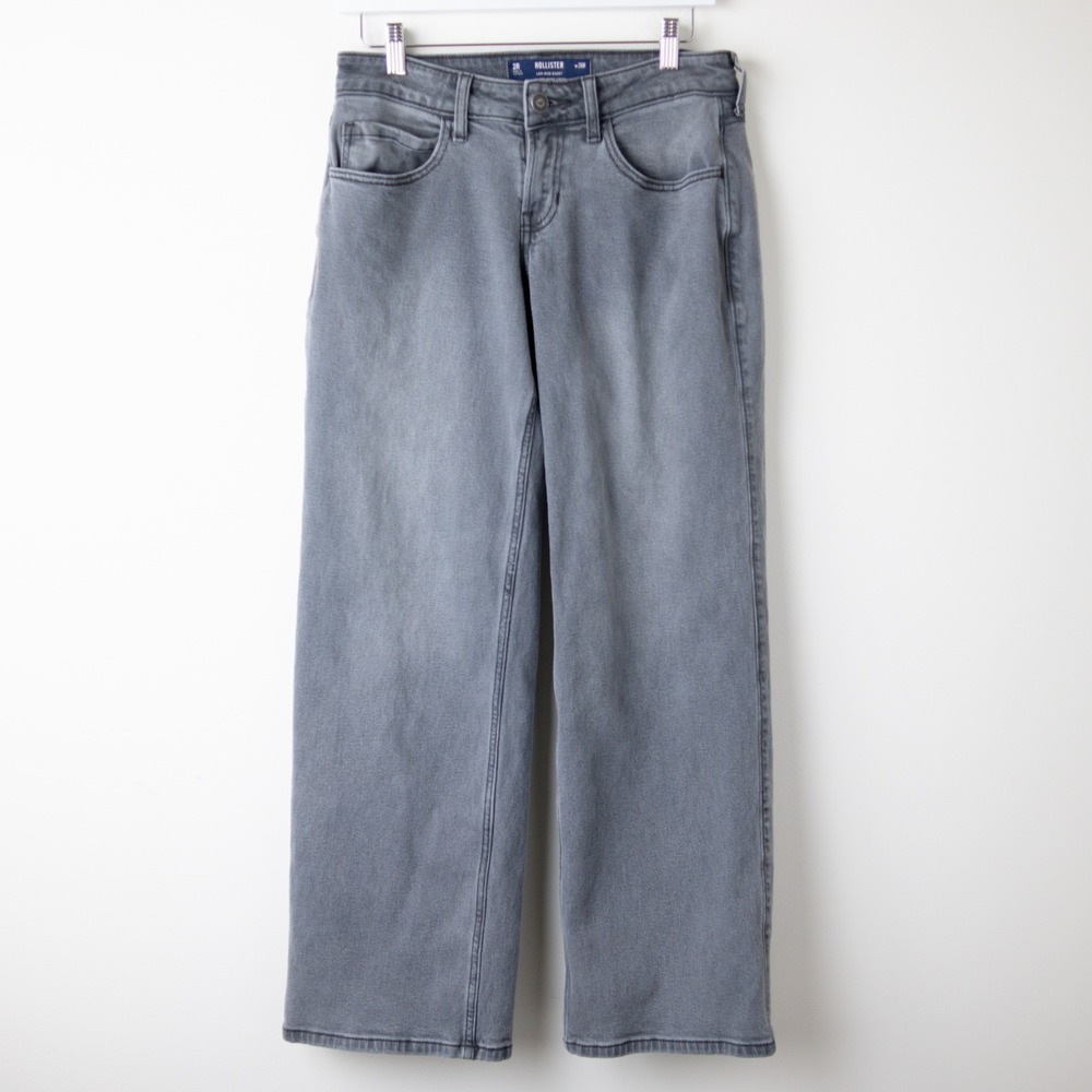 Hollister Low Rise Baggy Jeans Womens 2R / 26R Grey Stretch Wide Leg Denim